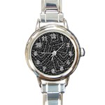 Black And White Modern Intricate Ornate Pattern Round Italian Charm Watch