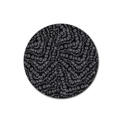 Black And White Modern Intricate Ornate Pattern Rubber Coaster (Round) from ArtsNow.com Front