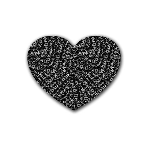 Black And White Modern Intricate Ornate Pattern Rubber Heart Coaster (4 pack) from ArtsNow.com Front