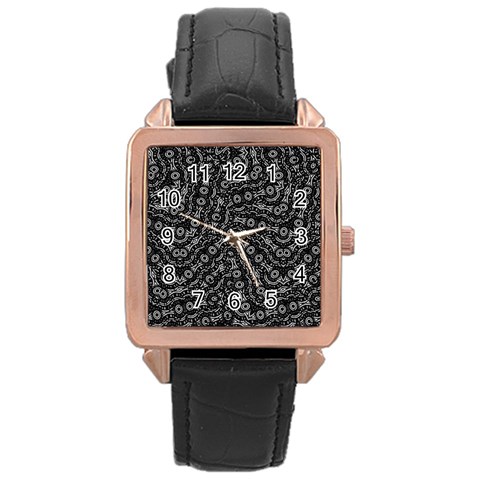 Black And White Modern Intricate Ornate Pattern Rose Gold Leather Watch  from ArtsNow.com Front