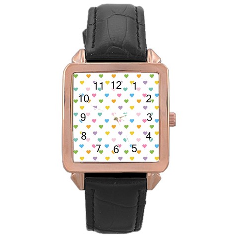 Small Multicolored Hearts Rose Gold Leather Watch  from ArtsNow.com Front