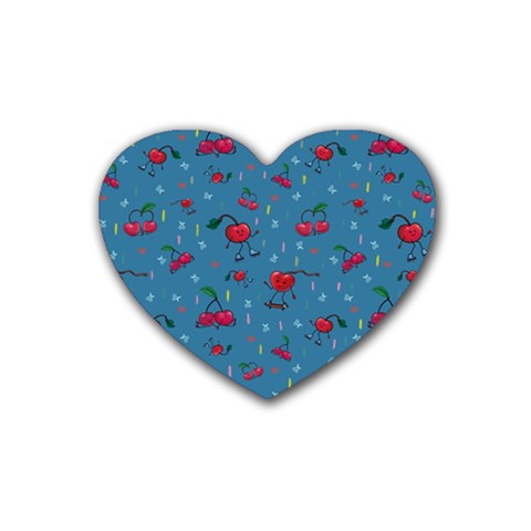 Red Cherries Athletes Rubber Heart Coaster (4 pack) from ArtsNow.com Front