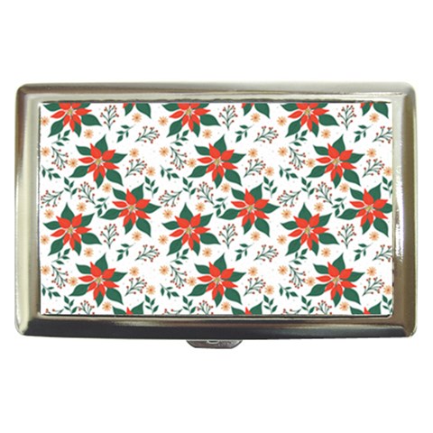 Large Christmas Poinsettias On White Cigarette Money Case from ArtsNow.com Front