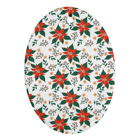Large Christmas Poinsettias On White Oval Ornament (Two Sides) from ArtsNow.com Front