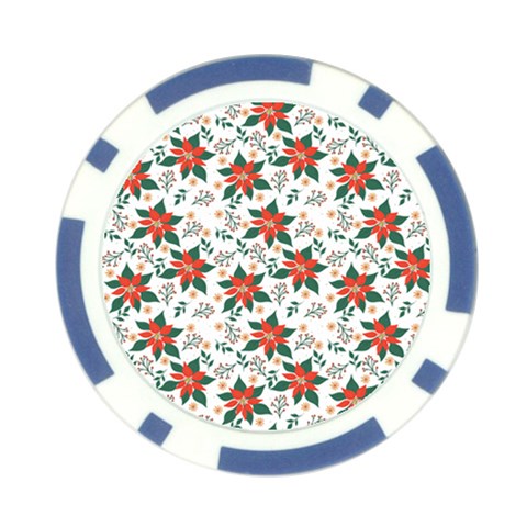 Large Christmas Poinsettias On White Poker Chip Card Guard (10 pack) from ArtsNow.com Front