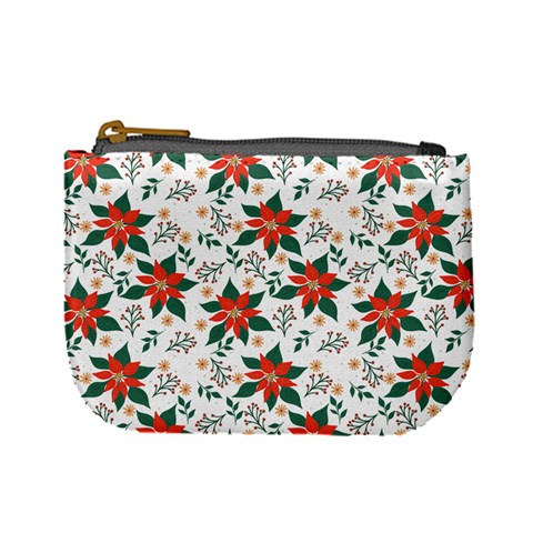 Large Christmas Poinsettias On White Mini Coin Purse from ArtsNow.com Front