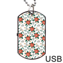Large Christmas Poinsettias On White Dog Tag USB Flash (Two Sides) from ArtsNow.com Back