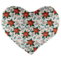 Large Christmas Poinsettias On White Large 19  Premium Flano Heart Shape Cushions from ArtsNow.com Front