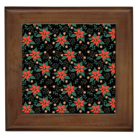 Large Christmas Poinsettias on Black Framed Tile from ArtsNow.com Front