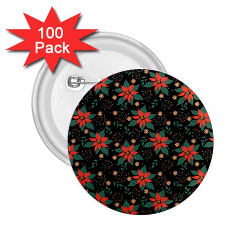 Large Christmas Poinsettias on Black 2.25  Buttons (100 pack)  from ArtsNow.com Front