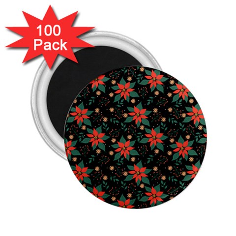 Large Christmas Poinsettias on Black 2.25  Magnets (100 pack)  from ArtsNow.com Front
