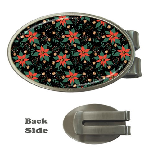 Large Christmas Poinsettias on Black Money Clips (Oval)  from ArtsNow.com Front