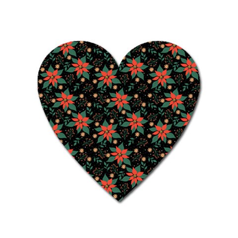 Large Christmas Poinsettias on Black Heart Magnet from ArtsNow.com Front