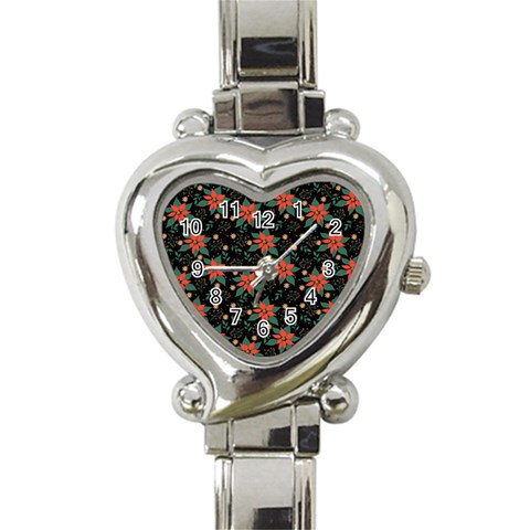 Large Christmas Poinsettias on Black Heart Italian Charm Watch from ArtsNow.com Front