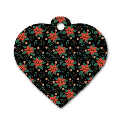 Large Christmas Poinsettias on Black Dog Tag Heart (Two Sides) from ArtsNow.com Back