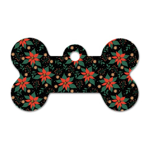 Large Christmas Poinsettias on Black Dog Tag Bone (One Side) from ArtsNow.com Front