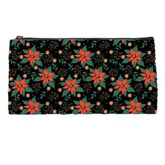 Large Christmas Poinsettias on Black Pencil Case from ArtsNow.com Front
