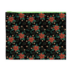 Large Christmas Poinsettias on Black Cosmetic Bag (XL) from ArtsNow.com Front