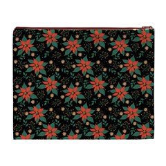 Large Christmas Poinsettias on Black Cosmetic Bag (XL) from ArtsNow.com Back