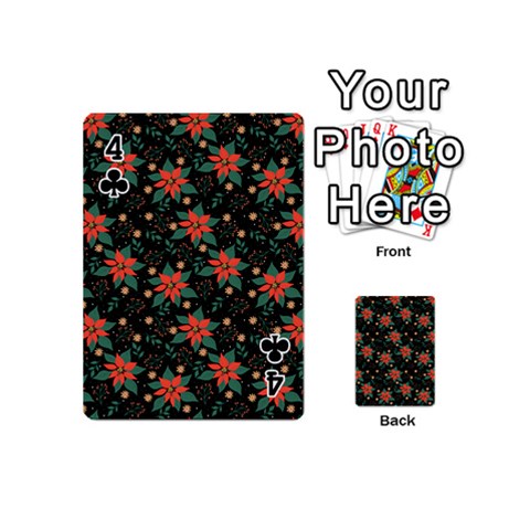 Large Christmas Poinsettias on Black Playing Cards 54 Designs (Mini) from ArtsNow.com Front - Club4