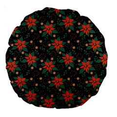 Large Christmas Poinsettias on Black Large 18  Premium Round Cushions from ArtsNow.com Back