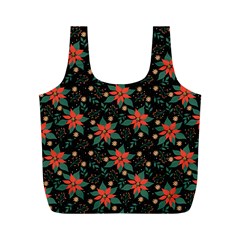 Large Christmas Poinsettias on Black Full Print Recycle Bag (M) from ArtsNow.com Front