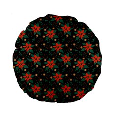 Large Christmas Poinsettias on Black Standard 15  Premium Flano Round Cushions from ArtsNow.com Back
