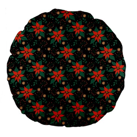 Large Christmas Poinsettias on Black Large 18  Premium Flano Round Cushions from ArtsNow.com Back