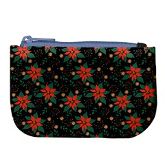 Large Christmas Poinsettias on Black Large Coin Purse from ArtsNow.com Front