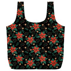 Large Christmas Poinsettias on Black Full Print Recycle Bag (XXL) from ArtsNow.com Front