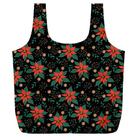 Large Christmas Poinsettias on Black Full Print Recycle Bag (XXXL) from ArtsNow.com Front
