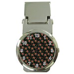 Medium Red Christmas Poinsettias on Black Money Clip Watches