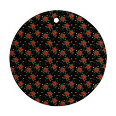 Medium Red Christmas Poinsettias on Black Round Ornament (Two Sides) from ArtsNow.com Front