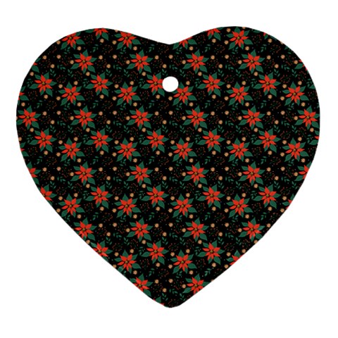 Medium Red Christmas Poinsettias on Black Heart Ornament (Two Sides) from ArtsNow.com Front