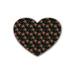 Medium Red Christmas Poinsettias on Black Rubber Coaster (Heart)