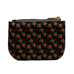 Medium Red Christmas Poinsettias on Black Mini Coin Purse from ArtsNow.com Back