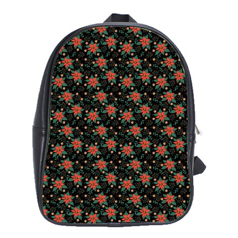 Medium Red Christmas Poinsettias on Black School Bag (Large) from ArtsNow.com Front