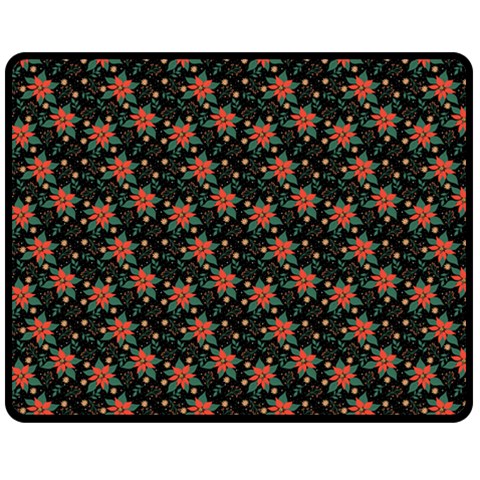 Medium Red Christmas Poinsettias on Black Fleece Blanket (Medium)  from ArtsNow.com 60 x50  Blanket Front