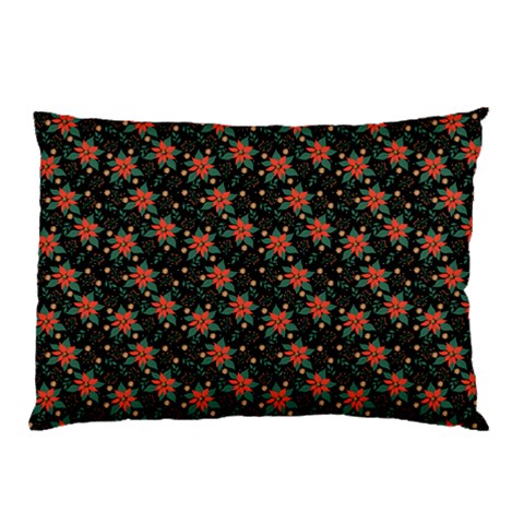 Medium Red Christmas Poinsettias on Black Pillow Case (Two Sides) from ArtsNow.com Back