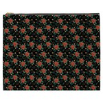 Medium Red Christmas Poinsettias on Black Cosmetic Bag (XXXL)