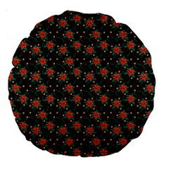 Medium Red Christmas Poinsettias on Black Large 18  Premium Round Cushions from ArtsNow.com Back