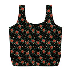 Medium Red Christmas Poinsettias on Black Full Print Recycle Bag (L) from ArtsNow.com Back