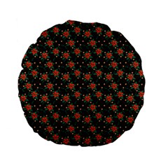 Medium Red Christmas Poinsettias on Black Standard 15  Premium Flano Round Cushions from ArtsNow.com Back