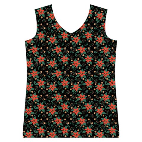 Medium Red Christmas Poinsettias on Black Women s Basketball Tank Top from ArtsNow.com Front