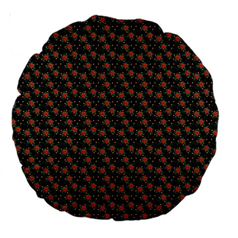 Small Red Christmas Poinsettias On Black Large 18  Premium Round Cushions from ArtsNow.com Front