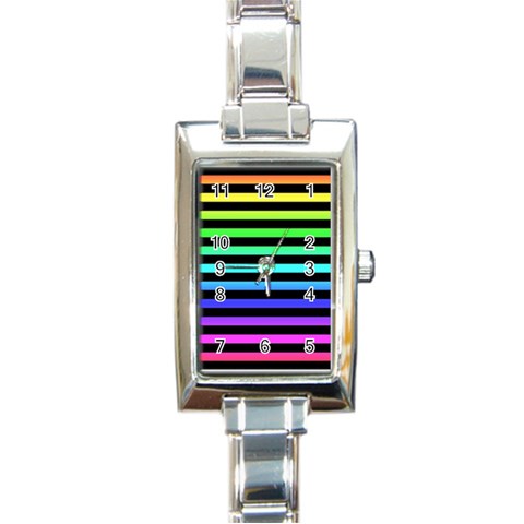 Rainbow Stripes Rectangle Italian Charm Watch from ArtsNow.com Front