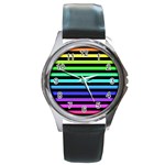 Rainbow Stripes Round Metal Watch