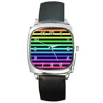 Rainbow Stripes Square Metal Watch