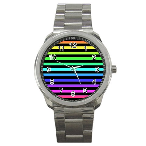 Rainbow Stripes Sport Metal Watch from ArtsNow.com Front
