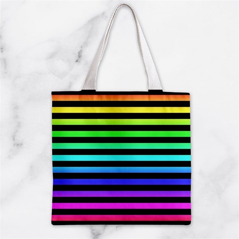 Rainbow Stripes Zipper Grocery Tote Bag from ArtsNow.com Front
